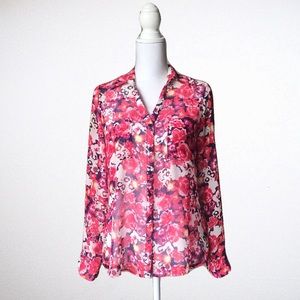 Express Pink Floral Portofino Button Down Medium